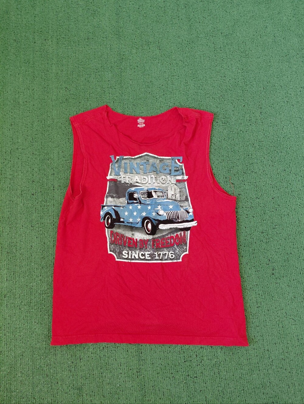 Driven By Freedom Vintage Tradition Patriotic Classic Trucks Red Tank Top Sz Sma